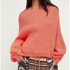 Free People Emmy Mock Neck Oversized Coral Sweater S